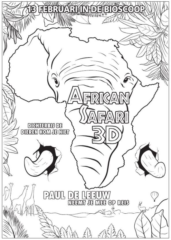 Print African Safari 3D kleurplaat